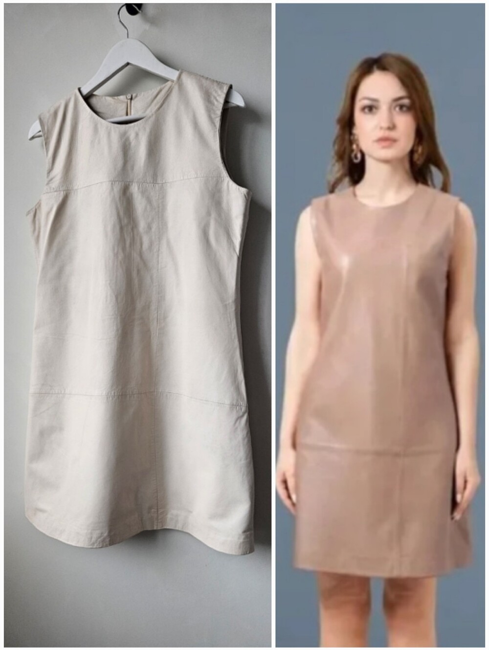 Bod & Christansen Cream Crew Sleeveless Sheath Leather Mini Dress